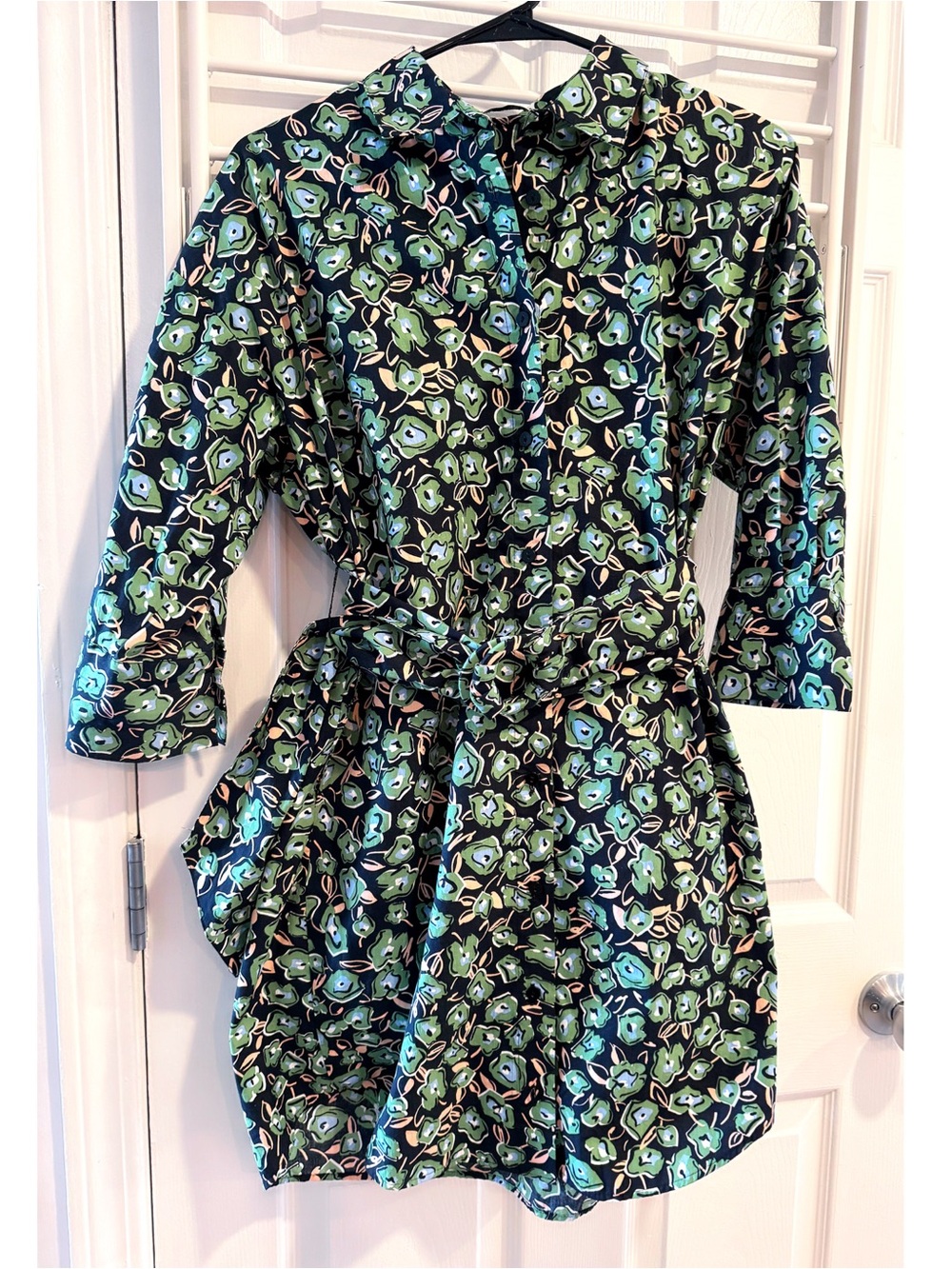 ZARA Black & Green Floral Shirt Dress Xsmall Small